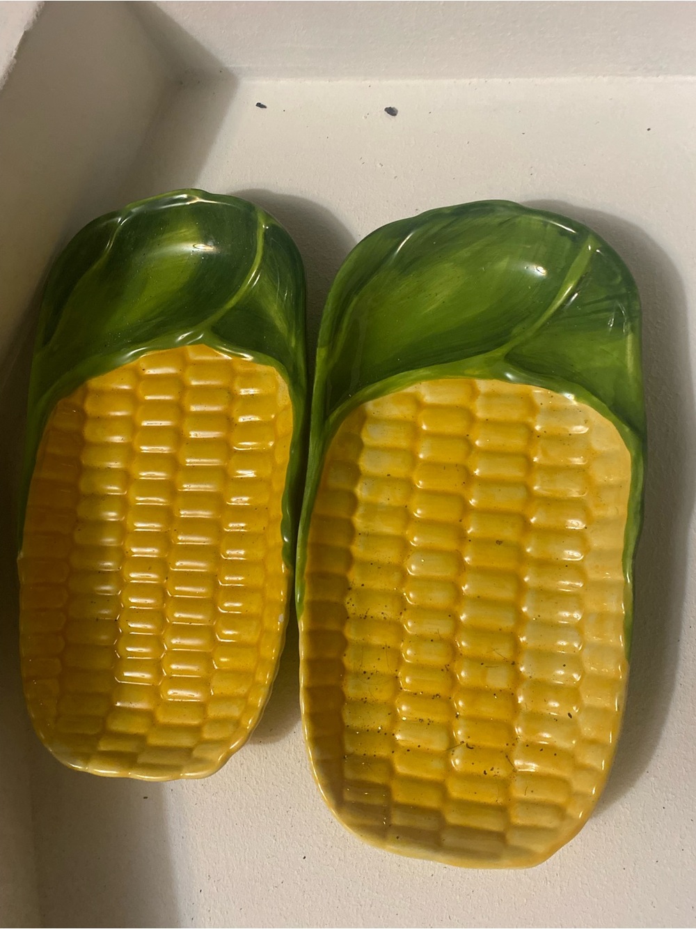 Corn-Shaped Ceramic Serving Dishes in Green and Yellow